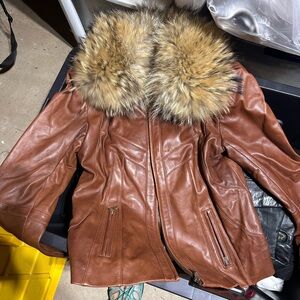 Tan Leather Jacket with Mink Fur Collar absolutely gorgeous jacket